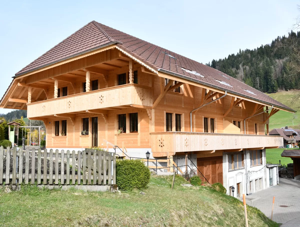 Wiederaufbau Dreifamilienhaus im alten Bauernhausstyl. Integrierter Wölbkeller inkl. alte Schreinerei.